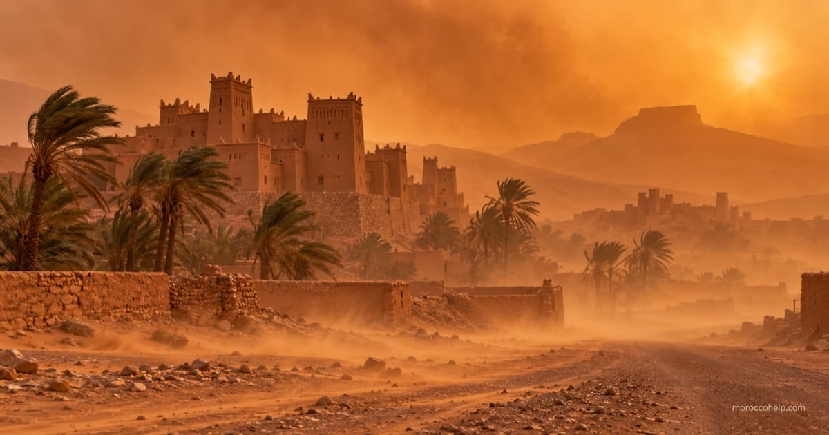 عاصفة رملية تجتاح سهول المغرب بفعل رياح الشرقي القادمة من الصحراء